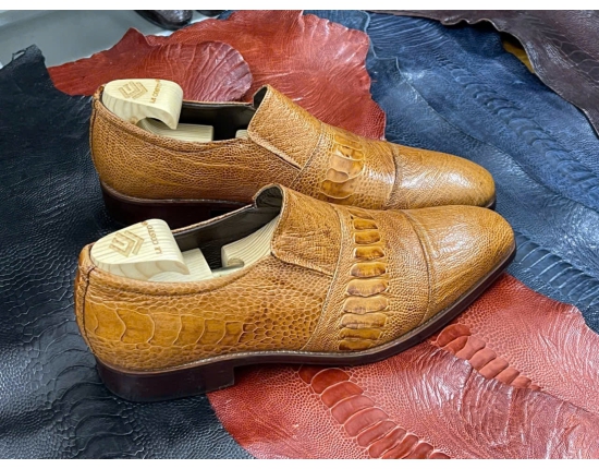 Giày tây da đà điểu vàng bò