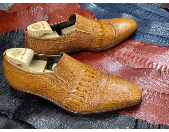 Giày tây da đà điểu vàng bò