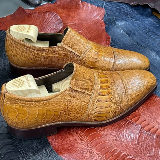 Giày tây da đà điểu vàng bò