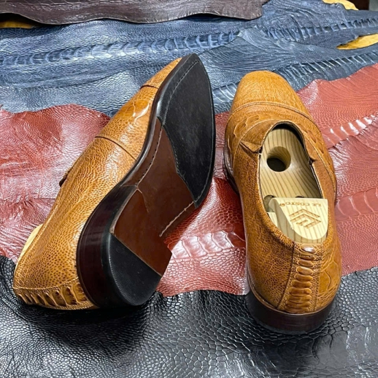 Giày tây da đà điểu vàng bò